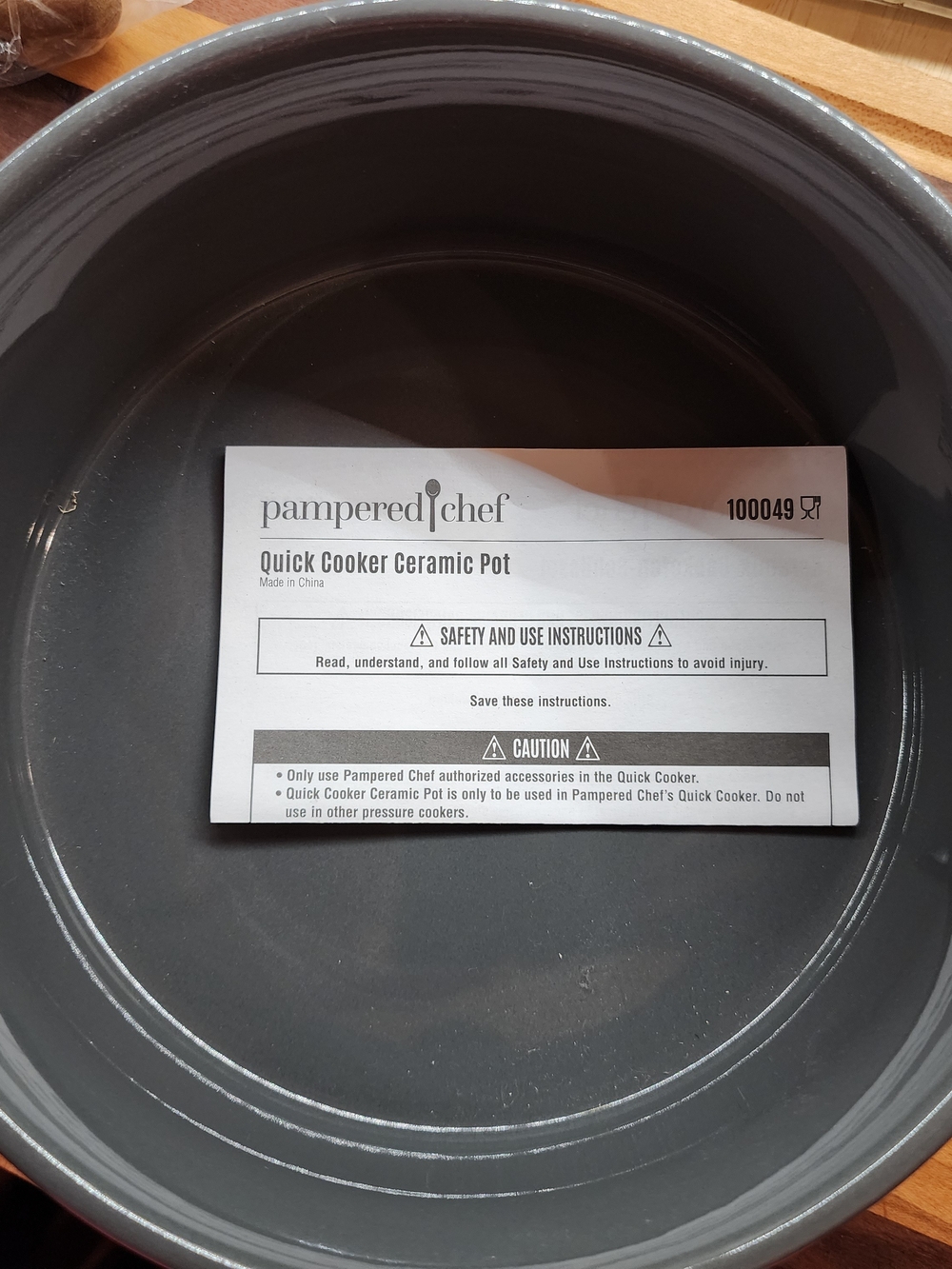 Pampered Chef Gray Quick Cooker Ceramic Pot